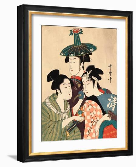 Three Young Men or Women, Between 1780 and 1806-Kitagawa Utamaro-Framed Giclee Print