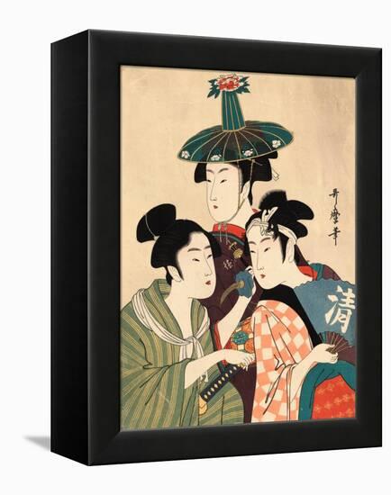 Three Young Men or Women, Between 1780 and 1806-Kitagawa Utamaro-Framed Premier Image Canvas