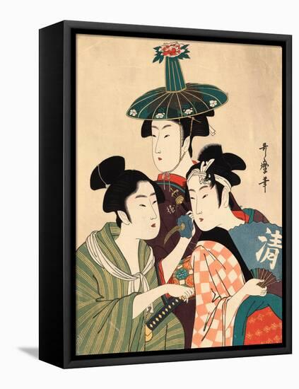 Three Young Men or Women, Between 1780 and 1806-Kitagawa Utamaro-Framed Premier Image Canvas