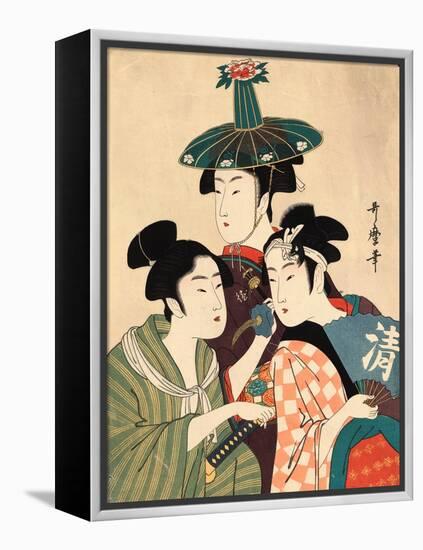 Three Young Men or Women, Between 1780 and 1806-Kitagawa Utamaro-Framed Premier Image Canvas