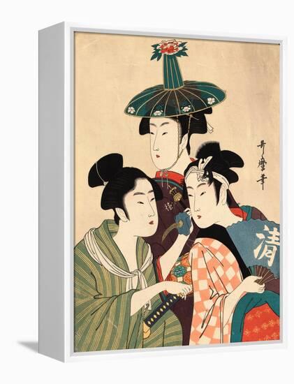 Three Young Men or Women, Between 1780 and 1806-Kitagawa Utamaro-Framed Premier Image Canvas