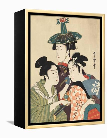 Three Young Men or Women-Kitagawa Utamaro-Framed Premier Image Canvas