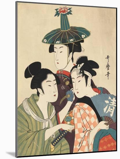 Three Young Men or Women-Kitagawa Utamaro-Mounted Giclee Print