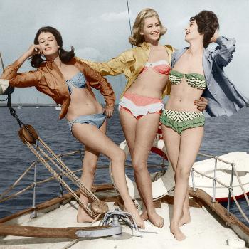 Three Young Women Wearing Bikinis Late 50's - Early 60's Colourized  Document' Photo