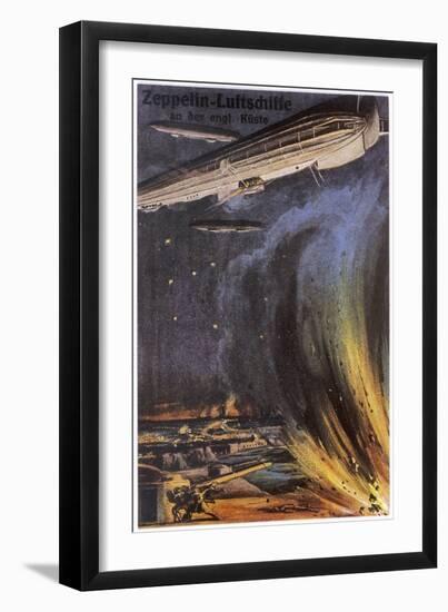 Three Zeppelins Attack British Defences on the English Coast-null-Framed Art Print
