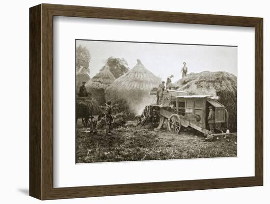 Threshing for straw for soldiers' use, France, World War I, 1916-Unknown-Framed Photographic Print