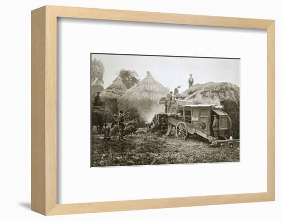 Threshing for straw for soldiers' use, France, World War I, 1916-Unknown-Framed Photographic Print
