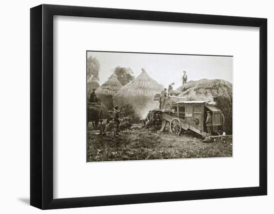 Threshing for straw for soldiers' use, France, World War I, 1916-Unknown-Framed Photographic Print