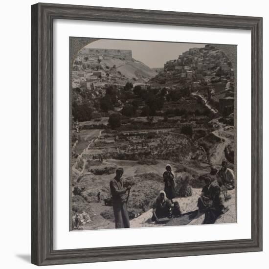'Threshing on roof; overlooking the valley of Kedron', c1900-Unknown-Framed Photographic Print