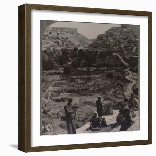 'Threshing on roof; overlooking the valley of Kedron', c1900-Unknown-Framed Photographic Print