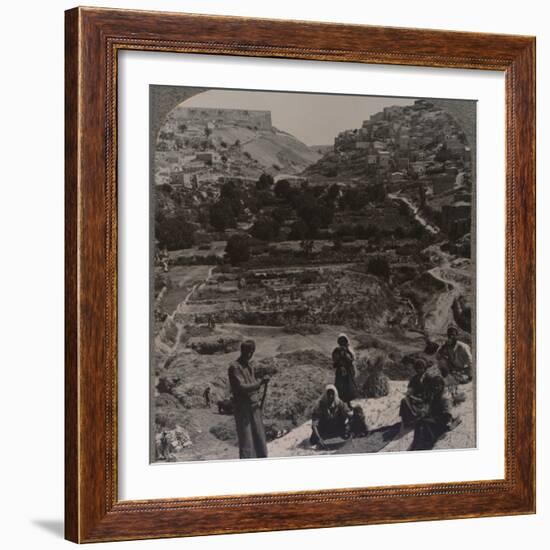 'Threshing on roof; overlooking the valley of Kedron', c1900-Unknown-Framed Photographic Print