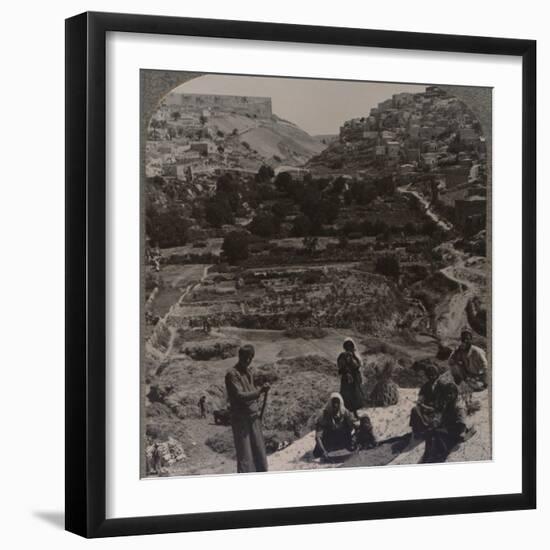 'Threshing on roof; overlooking the valley of Kedron', c1900-Unknown-Framed Photographic Print