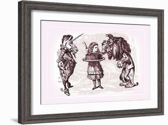 Through the Looking Glass: Alice, Lion, Unicorn and Cake-John Tenniel-Framed Art Print