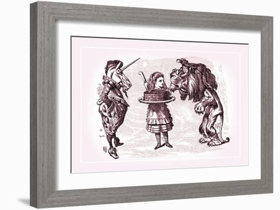 Through the Looking Glass: Alice, Lion, Unicorn and Cake-John Tenniel-Framed Art Print