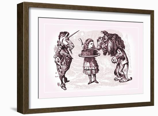 Through the Looking Glass: Alice, Lion, Unicorn and Cake-John Tenniel-Framed Art Print