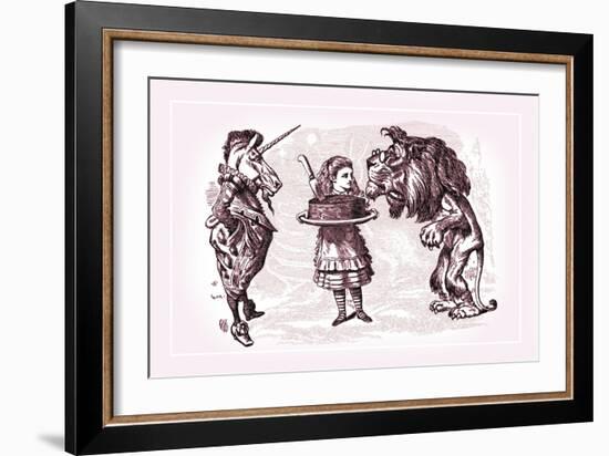 Through the Looking Glass: Alice, Lion, Unicorn and Cake-John Tenniel-Framed Art Print