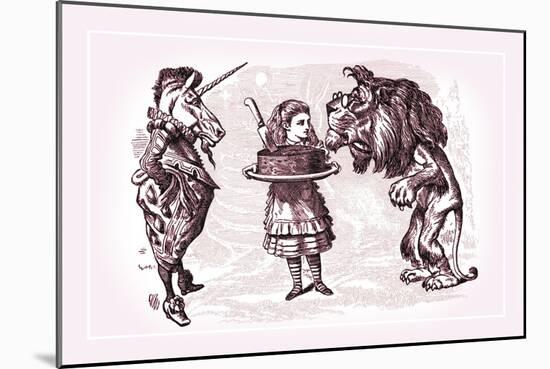 Through the Looking Glass: Alice, Lion, Unicorn and Cake-John Tenniel-Mounted Art Print