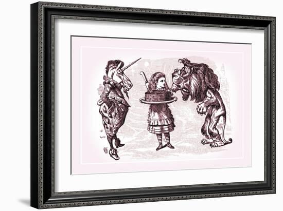 Through the Looking Glass: Alice, Lion, Unicorn and Cake-John Tenniel-Framed Art Print