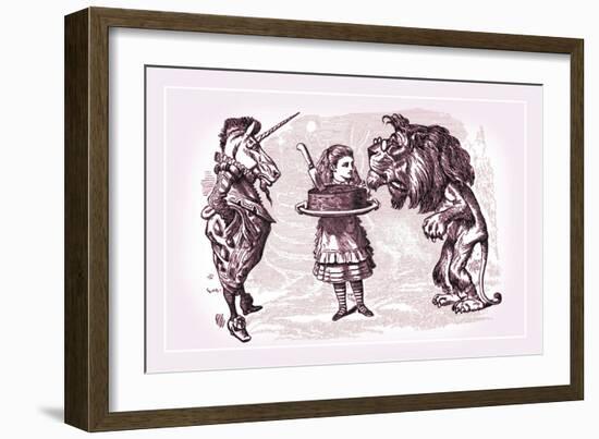 Through the Looking Glass: Alice, Lion, Unicorn and Cake-John Tenniel-Framed Art Print