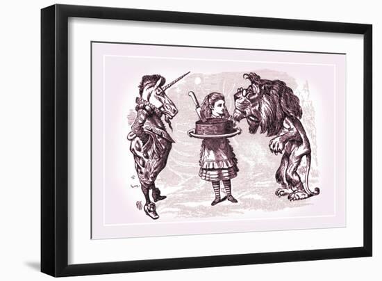 Through the Looking Glass: Alice, Lion, Unicorn and Cake-John Tenniel-Framed Art Print