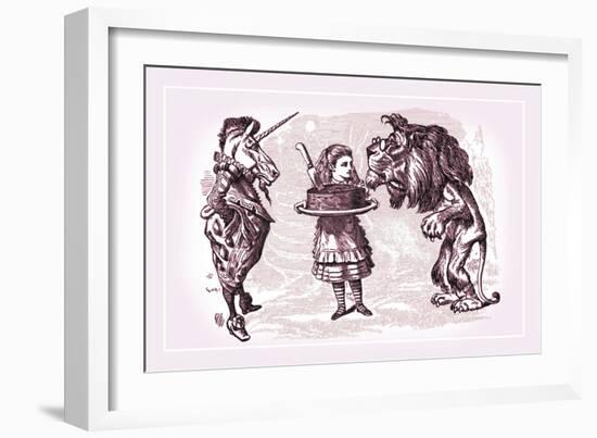 Through the Looking Glass: Alice, Lion, Unicorn and Cake-John Tenniel-Framed Art Print