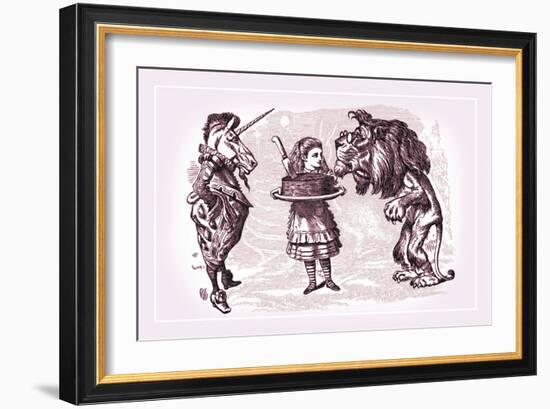 Through the Looking Glass: Alice, Lion, Unicorn and Cake-John Tenniel-Framed Art Print