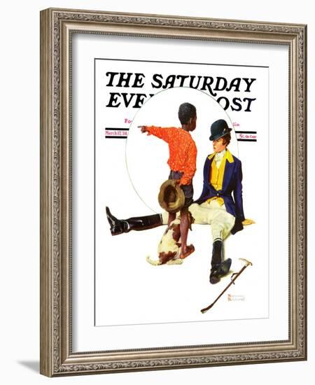 "Thrown from a Horse" Saturday Evening Post Cover, March 17,1934-Norman Rockwell-Framed Giclee Print