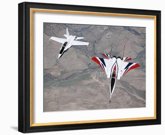 Thrust-Vectoring F-15 and Chase Plane in Flight-Jim Ross-Framed Photographic Print