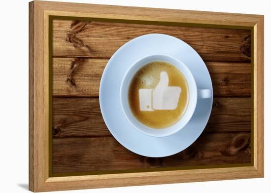 Thumbs Up or Like Symbol in Coffee Froth-Flynt-Framed Premier Image Canvas