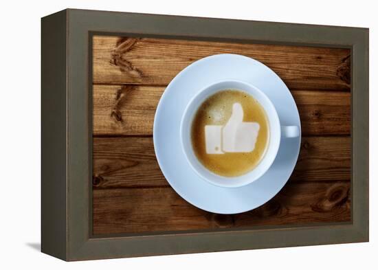 Thumbs Up or Like Symbol in Coffee Froth-Flynt-Framed Premier Image Canvas