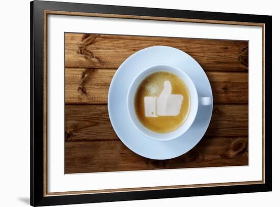 Thumbs Up or Like Symbol in Coffee Froth-Flynt-Framed Photographic Print