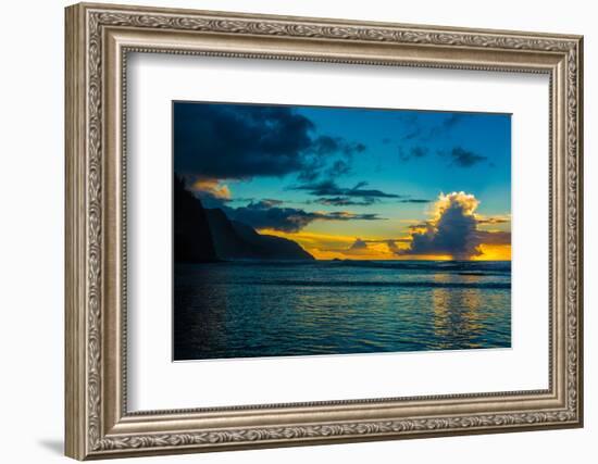 Thundercloud off of Ke'e Beach at sunset, Na Pali Coast, Kauai, Hawaii, USA-Mark A Johnson-Framed Photographic Print