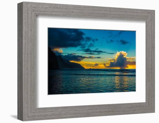 Thundercloud off of Ke'e Beach at sunset, Na Pali Coast, Kauai, Hawaii, USA-Mark A Johnson-Framed Photographic Print