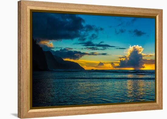 Thundercloud off of Ke'e Beach at sunset, Na Pali Coast, Kauai, Hawaii, USA-Mark A Johnson-Framed Premier Image Canvas