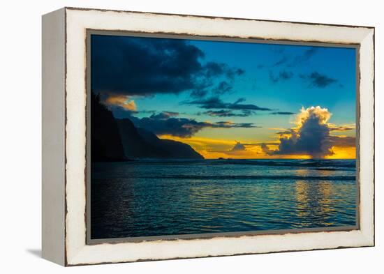 Thundercloud off of Ke'e Beach at sunset, Na Pali Coast, Kauai, Hawaii, USA-Mark A Johnson-Framed Premier Image Canvas