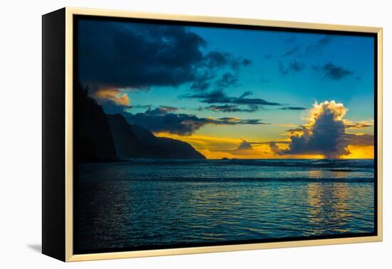 Thundercloud off of Ke'e Beach at sunset, Na Pali Coast, Kauai, Hawaii, USA-Mark A Johnson-Framed Premier Image Canvas