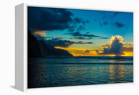 Thundercloud off of Ke'e Beach at sunset, Na Pali Coast, Kauai, Hawaii, USA-Mark A Johnson-Framed Premier Image Canvas