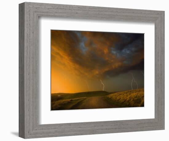 Thunderstorm and Orange Clouds at Sunset-Jonathan Hicks-Framed Photographic Print