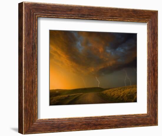 Thunderstorm and Orange Clouds at Sunset-Jonathan Hicks-Framed Photographic Print