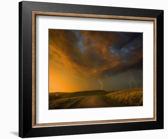 Thunderstorm and Orange Clouds at Sunset-Jonathan Hicks-Framed Photographic Print