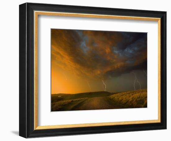 Thunderstorm and Orange Clouds at Sunset-Jonathan Hicks-Framed Photographic Print