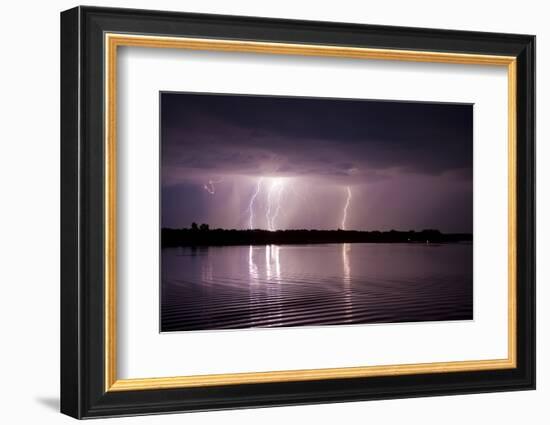 Thunderstorm, Lake Tisza, Hortobagy National Park, Hungary, July 2009-Radisics-Framed Photographic Print