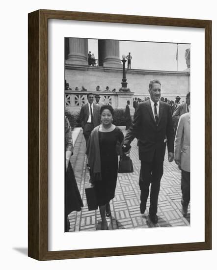 Thurgood Marshall Walking with His Wife-null-Framed Photographic Print