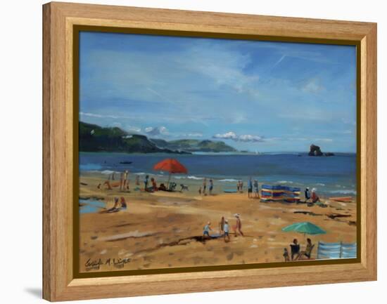 Thurlestone, Red Umbrella-Jennifer Wright-Framed Premier Image Canvas