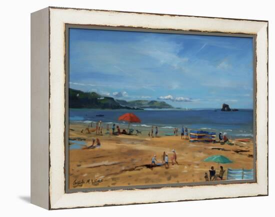 Thurlestone, Red Umbrella-Jennifer Wright-Framed Premier Image Canvas