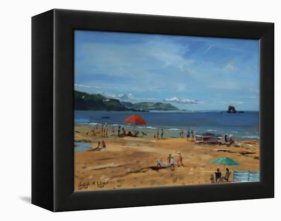 Thurlestone, Red Umbrella-Jennifer Wright-Framed Premier Image Canvas