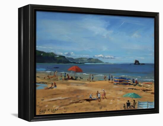 Thurlestone, Red Umbrella-Jennifer Wright-Framed Premier Image Canvas