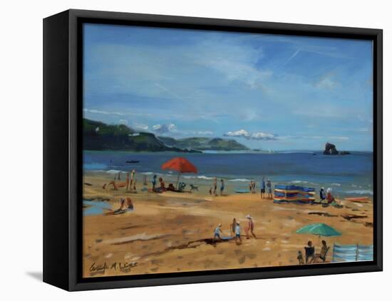 Thurlestone, Red Umbrella-Jennifer Wright-Framed Premier Image Canvas