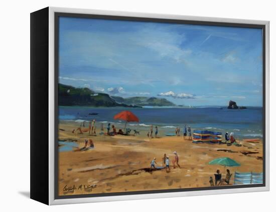 Thurlestone, Red Umbrella-Jennifer Wright-Framed Premier Image Canvas