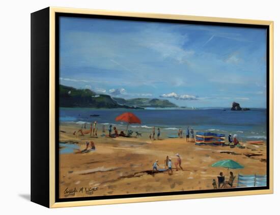 Thurlestone, Red Umbrella-Jennifer Wright-Framed Premier Image Canvas